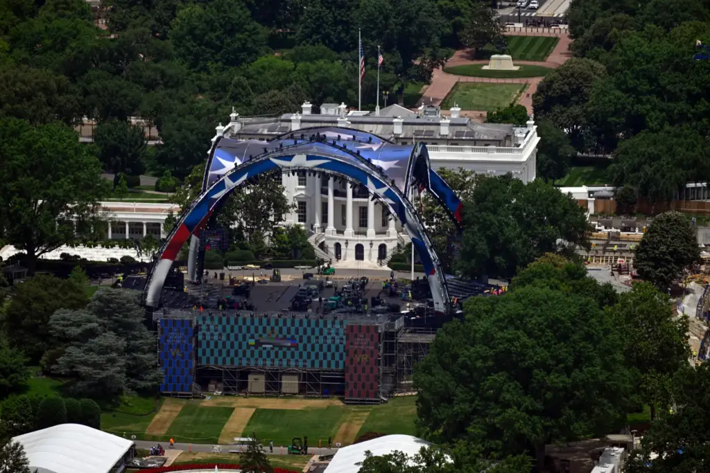 Construction continues on the arena on the South Lawn of...