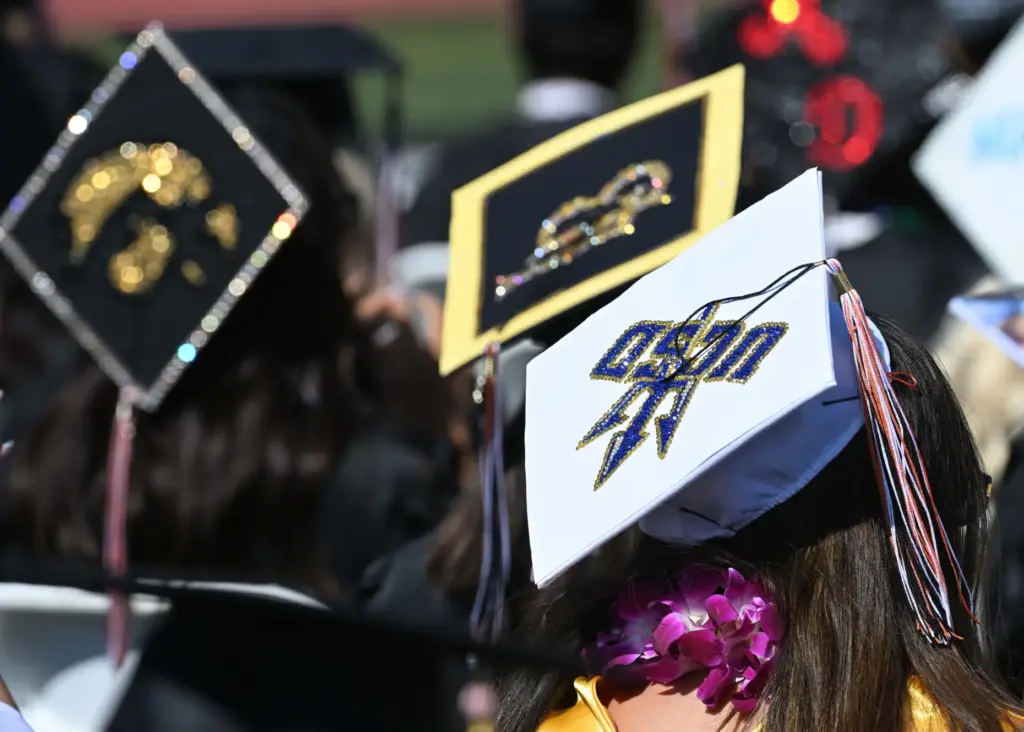 Huntington Beach High School graduates show their creativity by decorating...