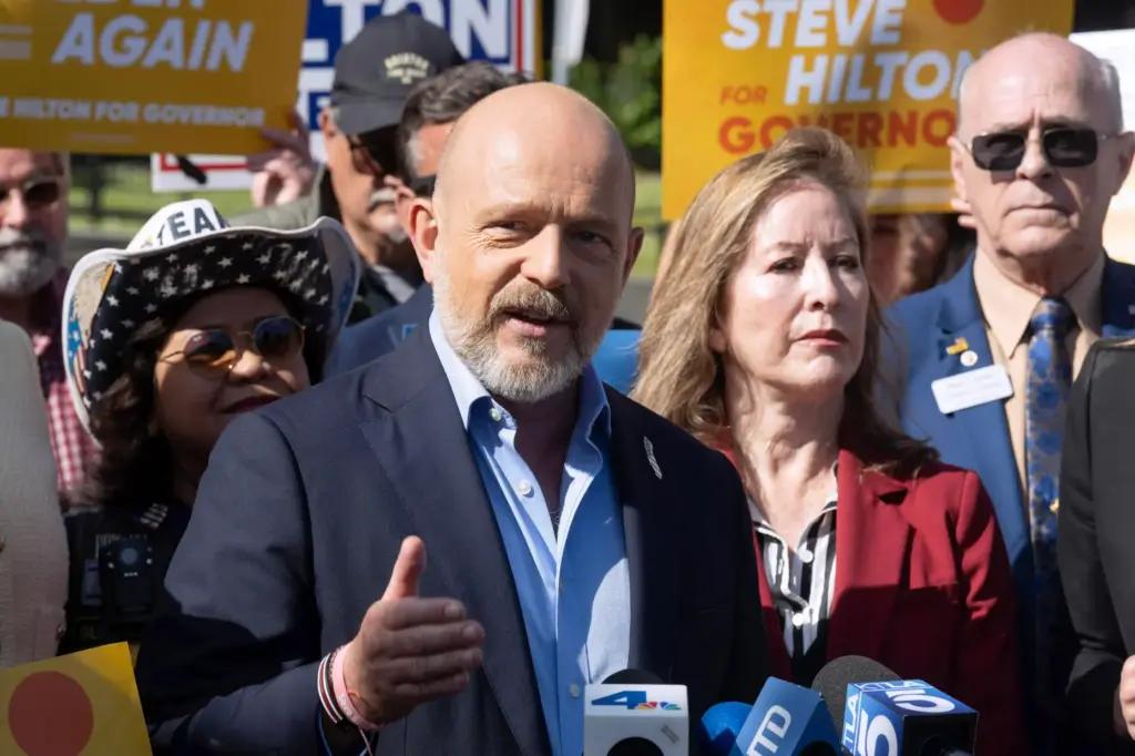 Steve Hilton speaks during a press conference at the LA...