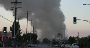 Fire flares up again at Boyle Heights cold-storage facility; shelters opened