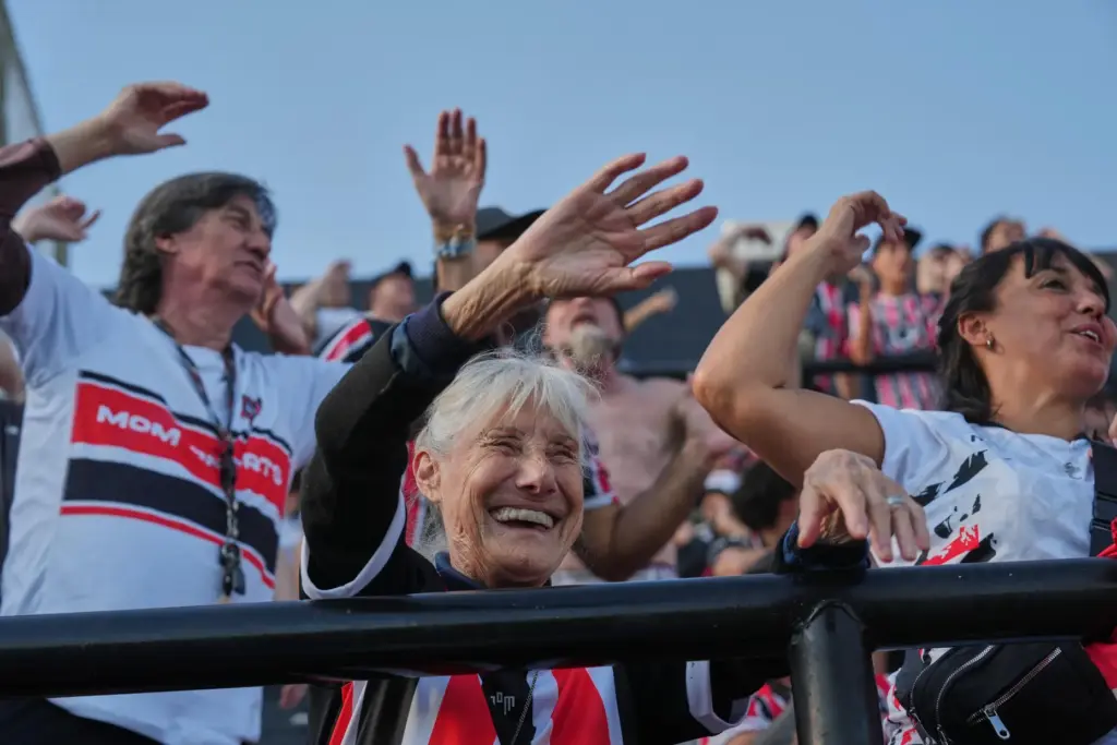 Chacarita Juniors fans cheer during an Argentine league match against Gimnasia y Tiro.