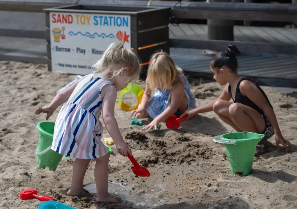 A Sand Toy Station near San Clemente Pier on Wednesday,...