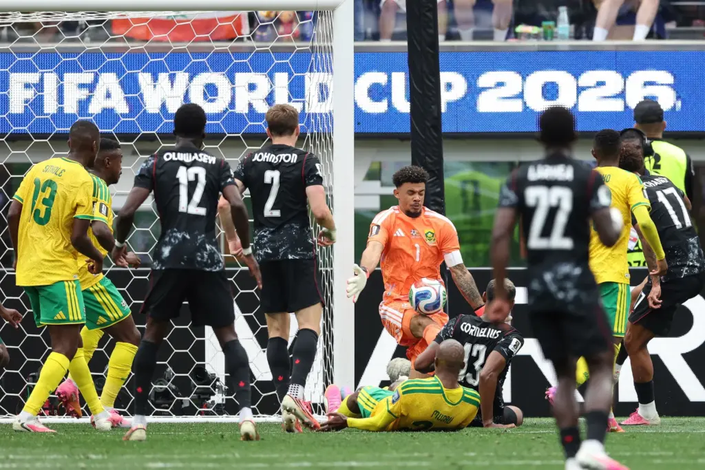 South Africa goalkeeper Ronwen Williams (1) makes a save against...