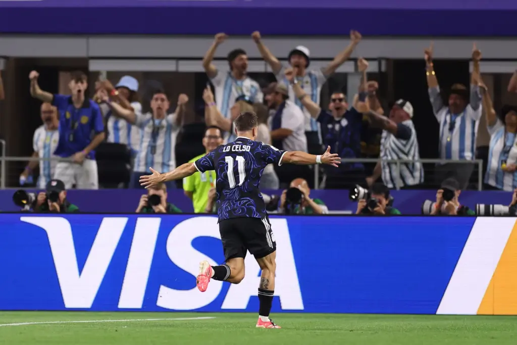 Argentina’s Giovani Lo Celso (11) celebrates an opening goal on...