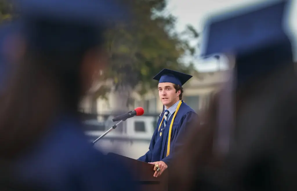 Student speaker, Dylan Hunt, during the Newport Harbor High School...