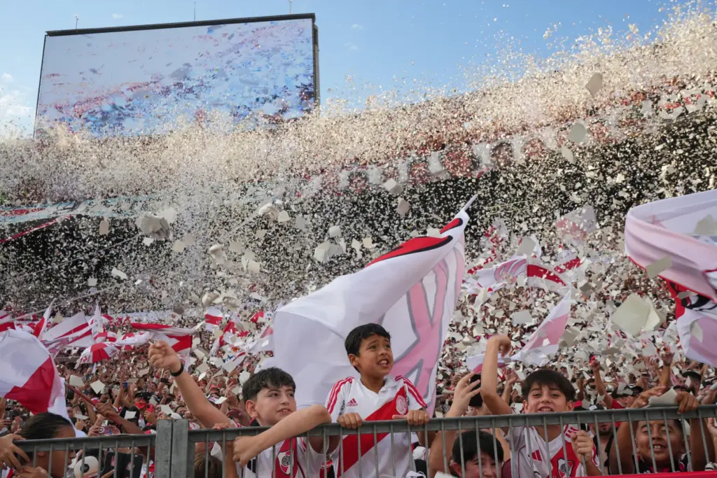 River Plate fans cheer during an Argentine league match against Boca Juniors.