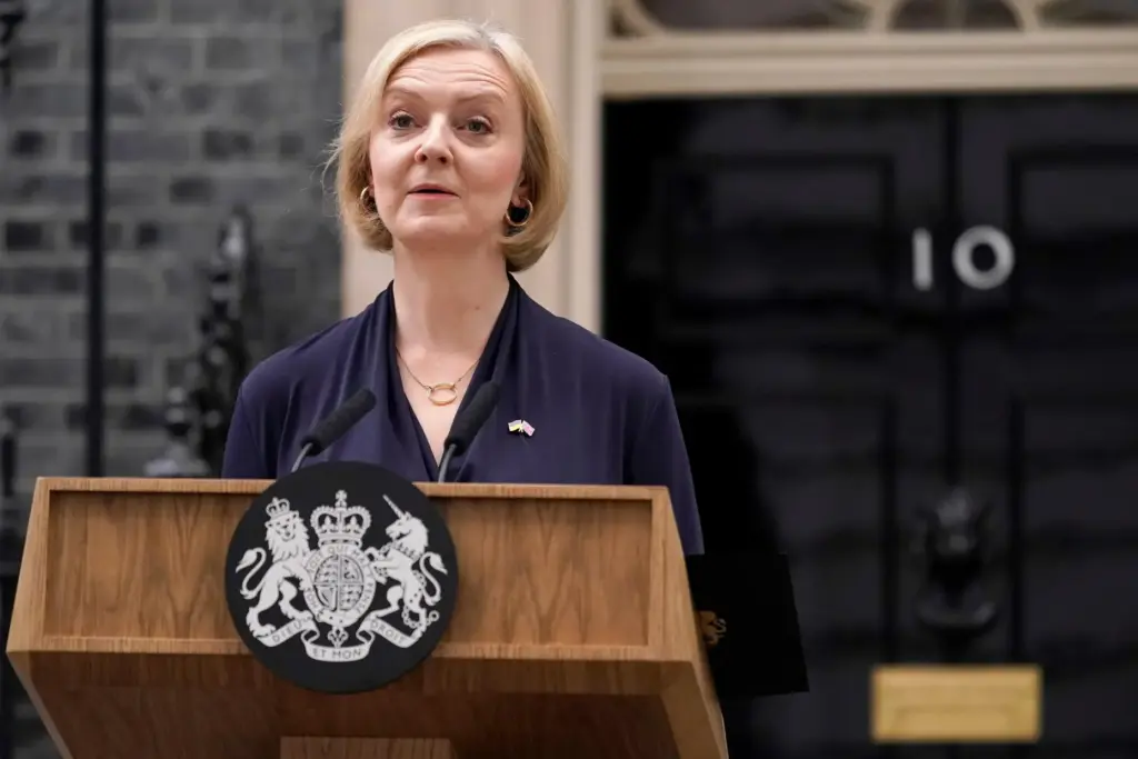 FILE – Britain’s Prime Minister Liz Truss announces her resignation...