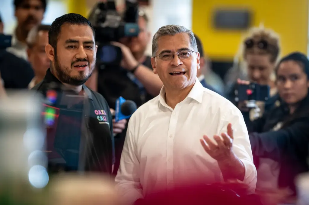 Democratic gubernatorial candidate Xavier Becerra meets voters at Mercado La...