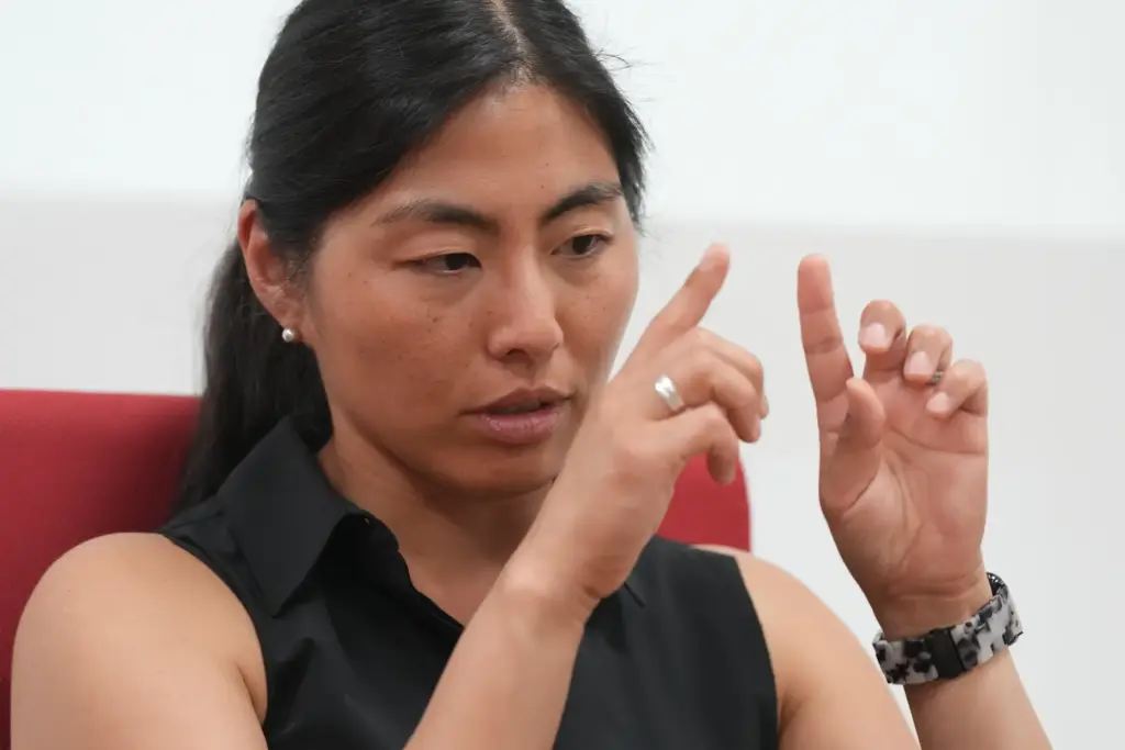 Nicole Rieth speaks during an interview.