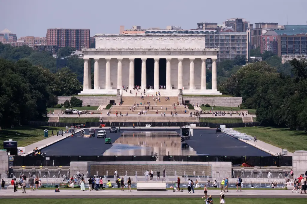 The Lincoln Memorial Reflecting Pool begins to refill with water,...