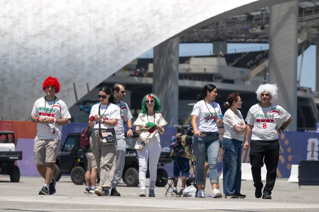 Iranian soccer fans arrive to SoFi Stadium before the start...