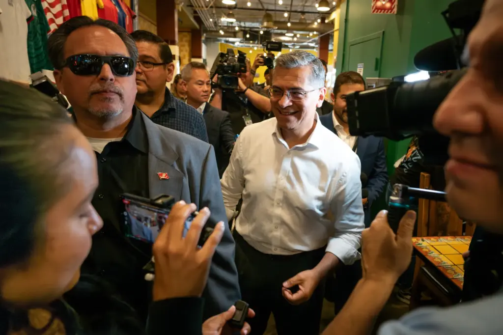 Democratic gubernatorial candidate Xavier Becerra meets voters at Mercado La...