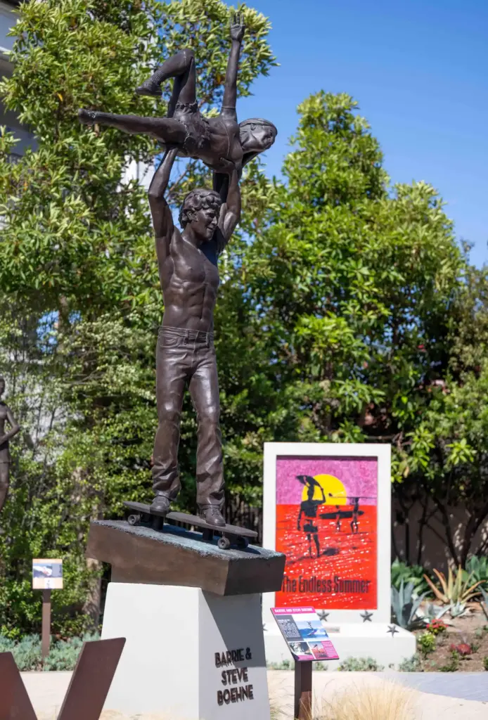 A life-sized bronze sculpture depicting Steve and Barrie Boehne, who...