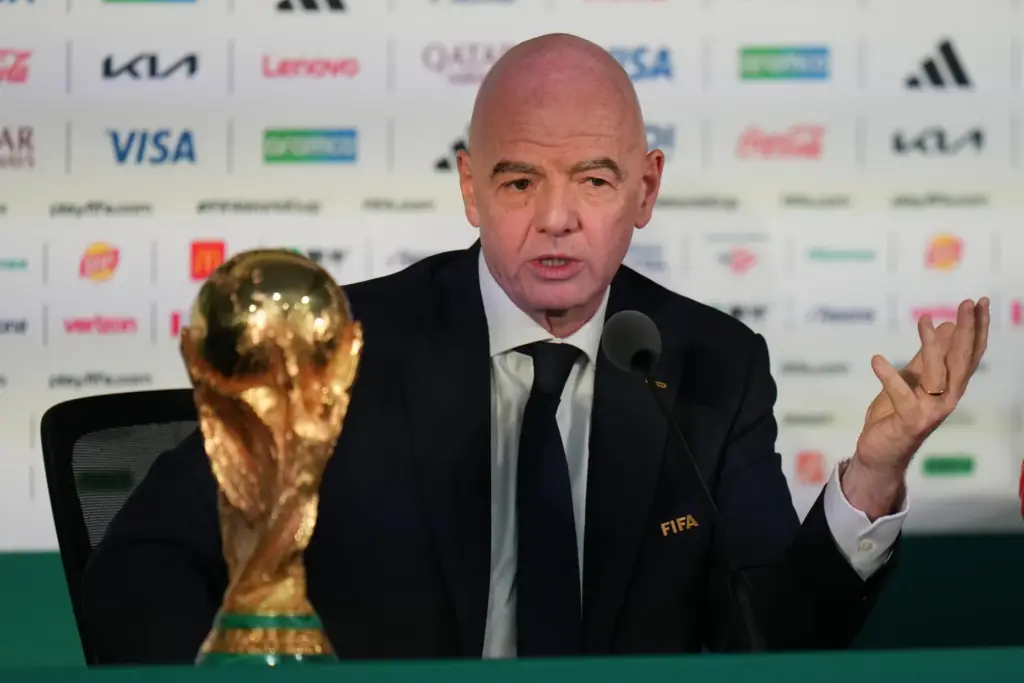 FIFA President Gianni Infantino speaks during a news conference at...