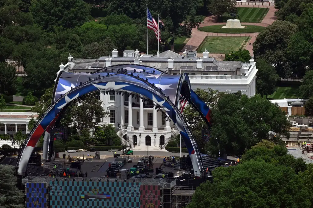Construction continues on the arena on the South Lawn of...