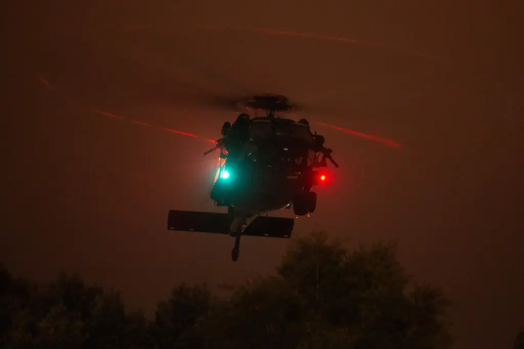 A US Army Blackhawk helicopter comes in to land during...