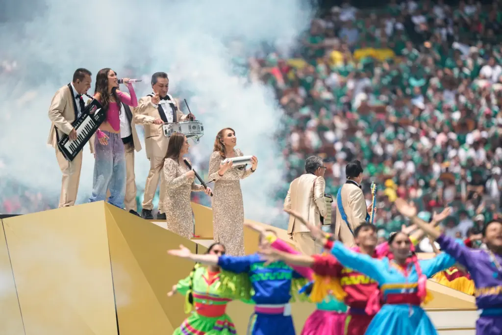 Mexican singer Belinda performs before the start of the World...