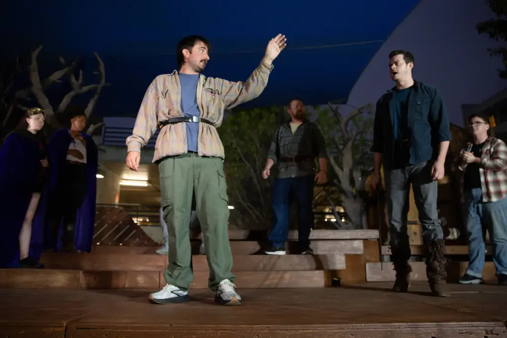 Actors practice their parts for the Shakespeare play ‘Macbeth”, at...