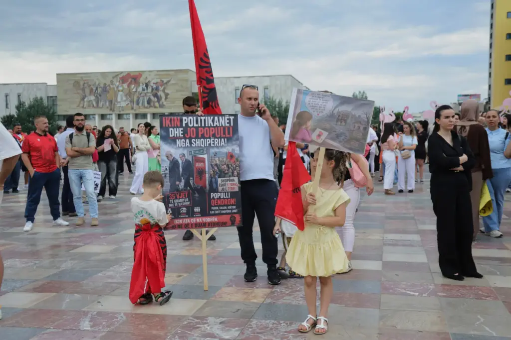 People gather to protest in Tirana, Albania, Wednesday, June 3,...