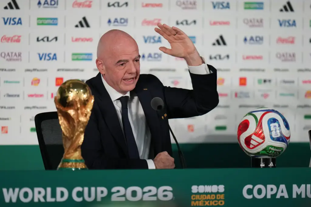 FIFA President Gianni Infantino speaks during a news conference at...