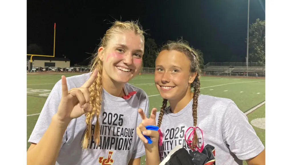 JSerra flag football players Kai Beary, left, and GG Szczuka...