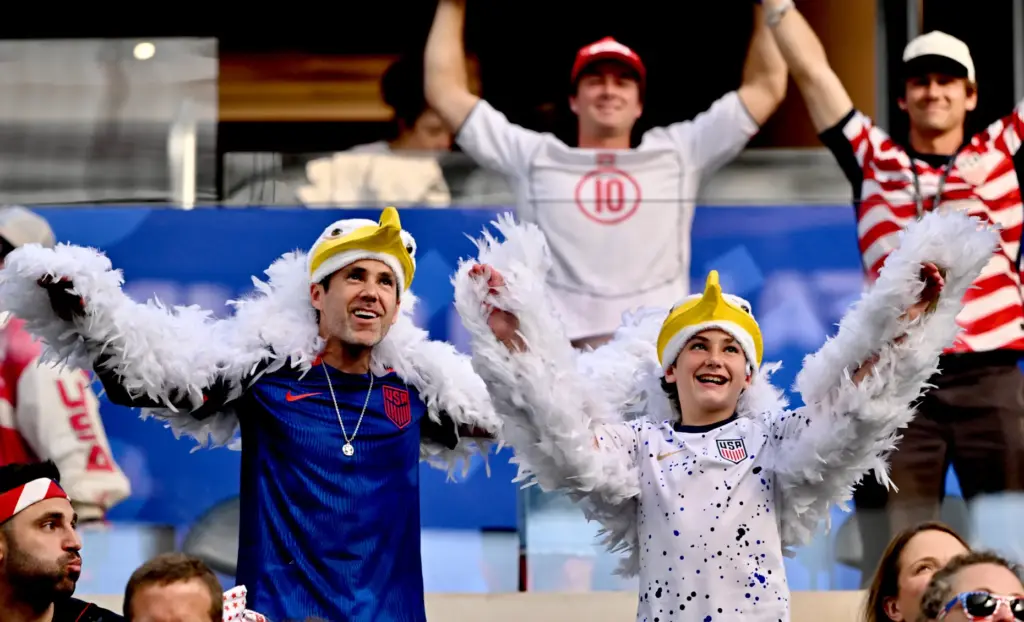 United States Fans dressed as eagles prior to a FIFA...