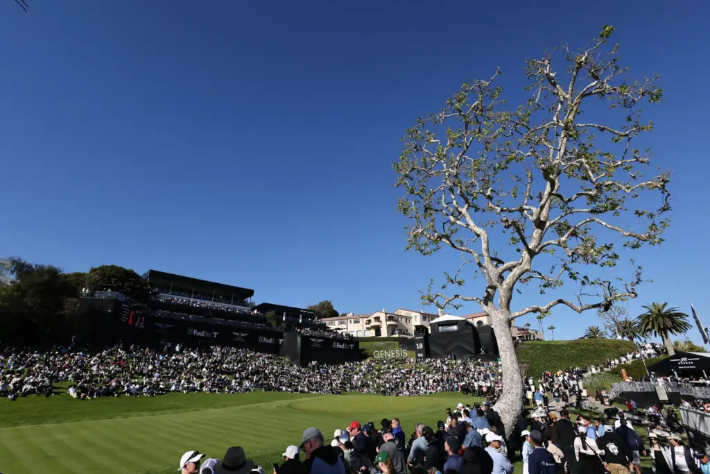 Riviera Country Club’s 18th hole is shown at the Genesis...