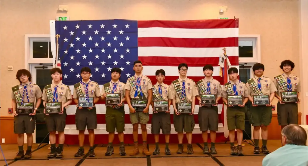 Eleven boys in Boy Scout Troop 1747 of Fullerton achieved...