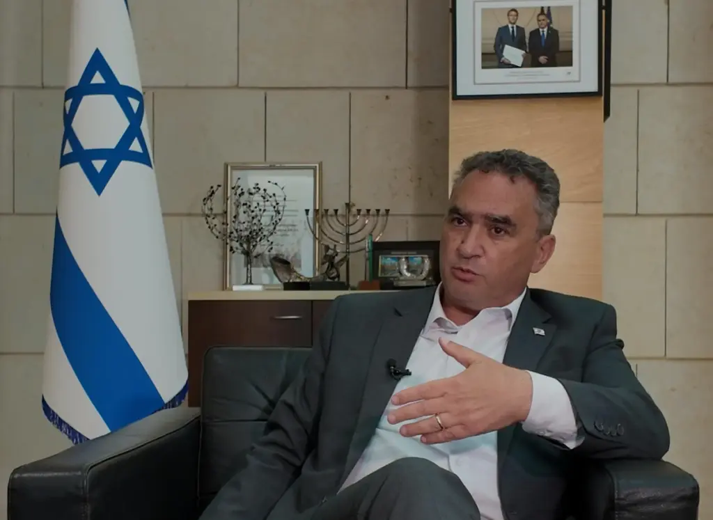 Israeli ambassador to France Joshua Zarka gestures as he speaks...