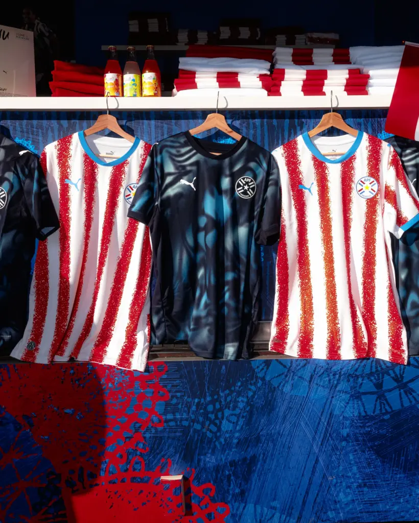 Paraguay’s home (red and white stripes) and away (dark blue)...