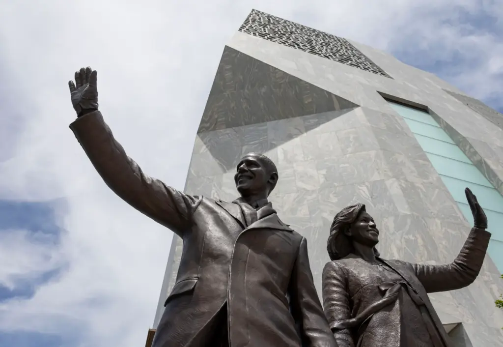 A statue of President Barack Obama and First Lady Michelle...