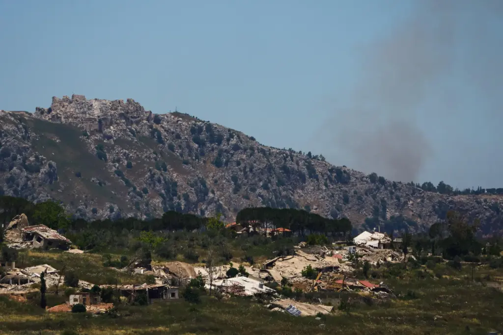 Smoke rises near the Beaufort Castle in southern Lebanon as...