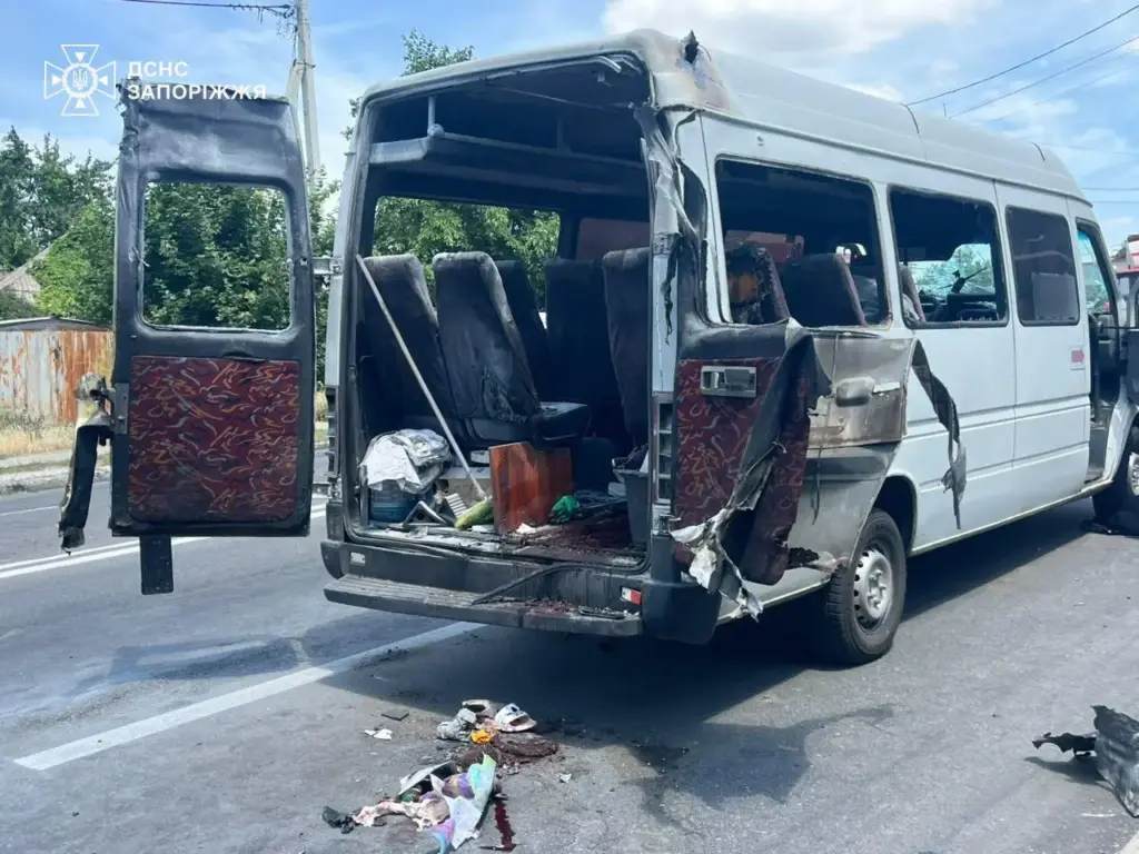 A minivan is seen damaged after a Russian drone strike in Dnipropetrovsk region, Ukraine.