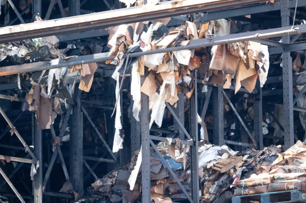 Rotting food and debris soaked with water at the Lineage...