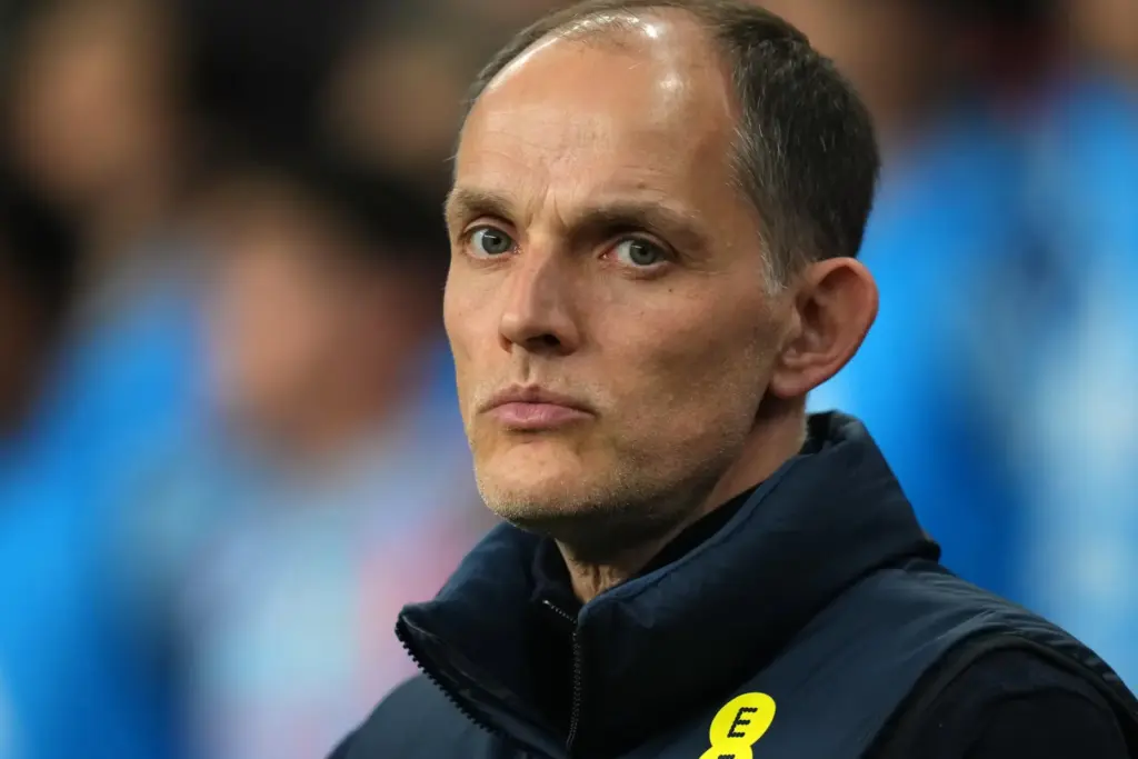 FILE -England’s head coach Thomas Tuchel looks on before the...