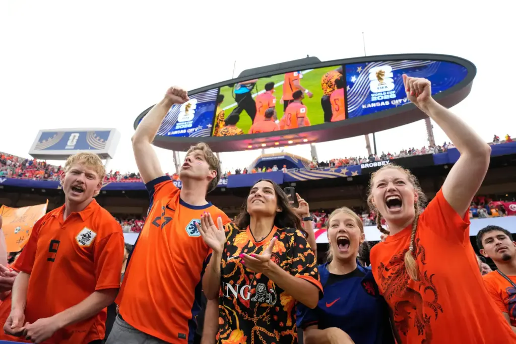 Netherlands fans celebrate a win during the World Cup Group...