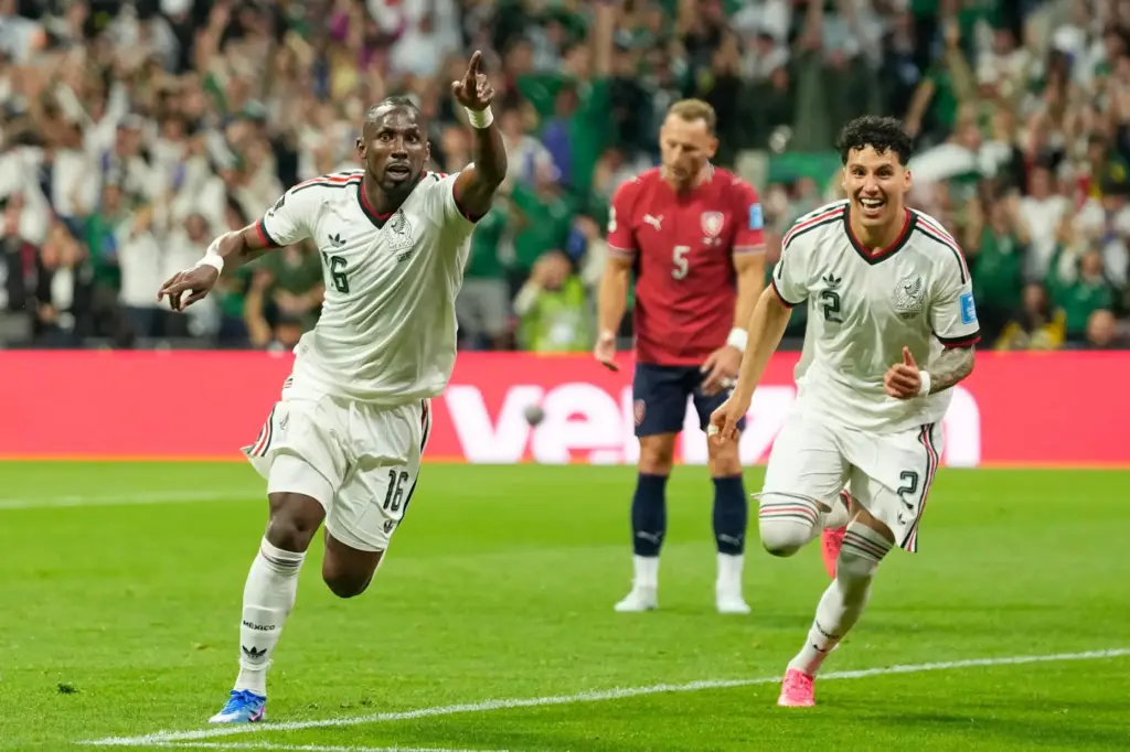 Mexico’s Julian Quinones celebrates scoring (16) his side’s second goal...