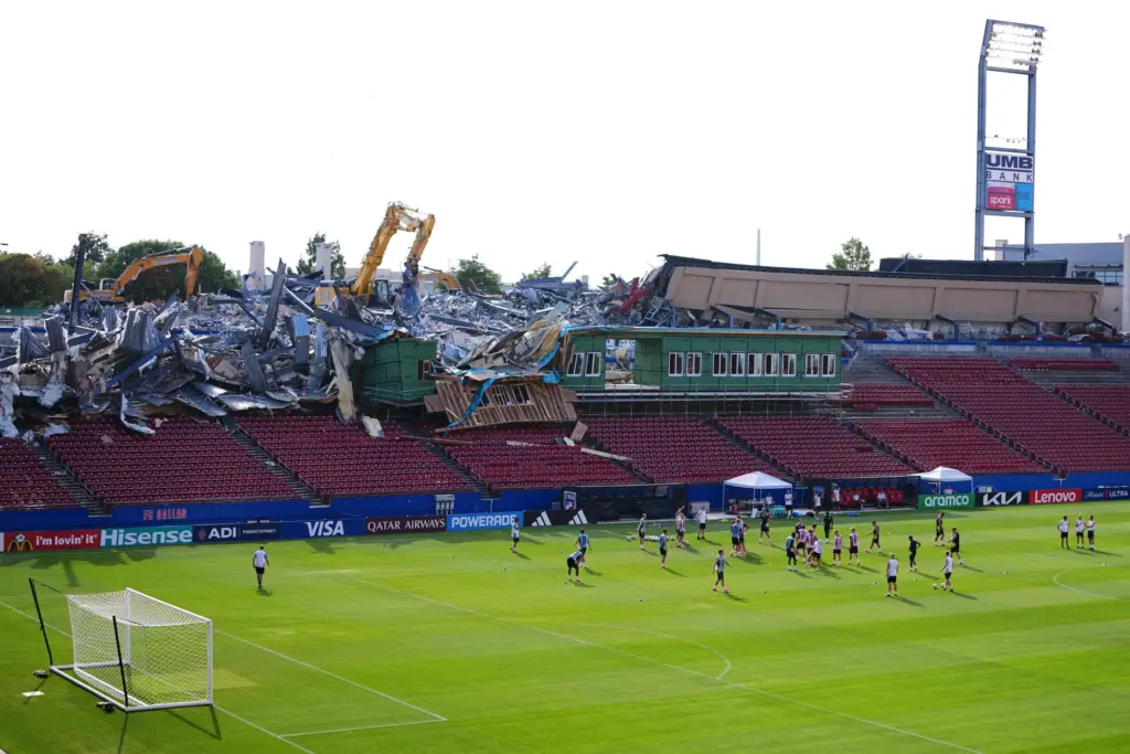 Demolition is visible to the stands at Toyota Stadium, home...
