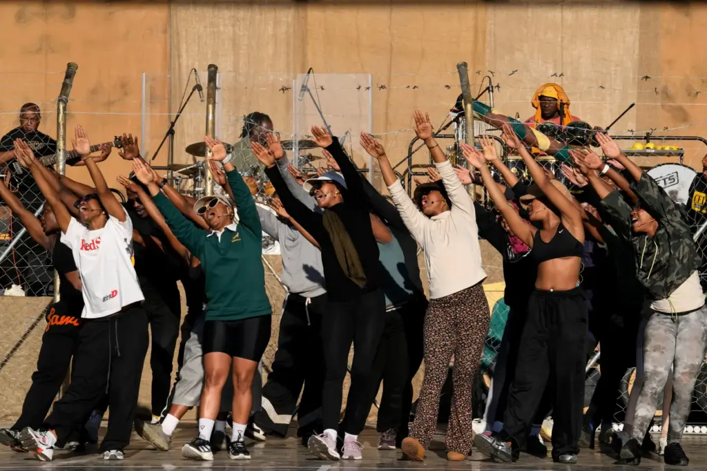 Sarafina cast members performs during rehearsal at Jabulani Amphitheatre.