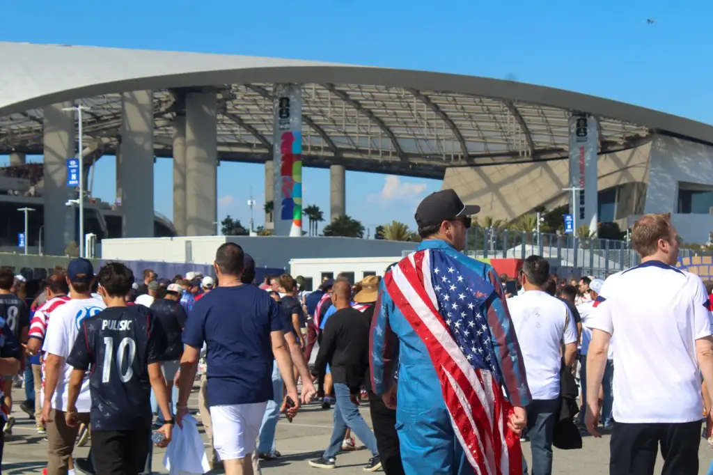 Team USA fans walking into the Los Angeles Stadium on...