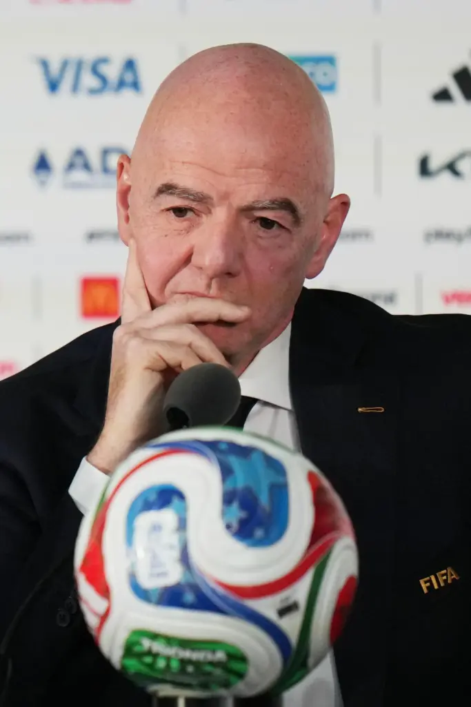 FIFA President Gianni Infantino speaks holds a news conference at...