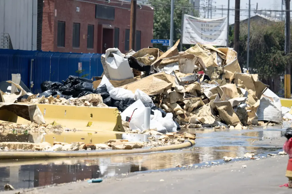 Water and debris flow from the Lineage warehouse fire in...