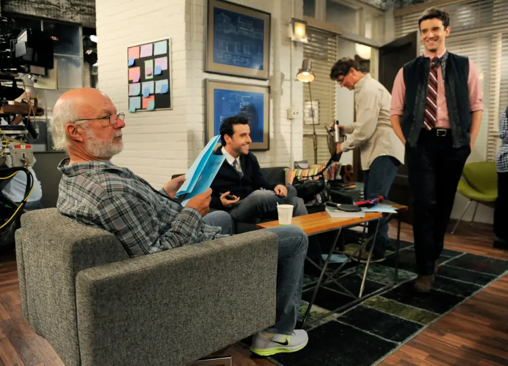 James Burrows, left, director of the television series “Partners,” goes...