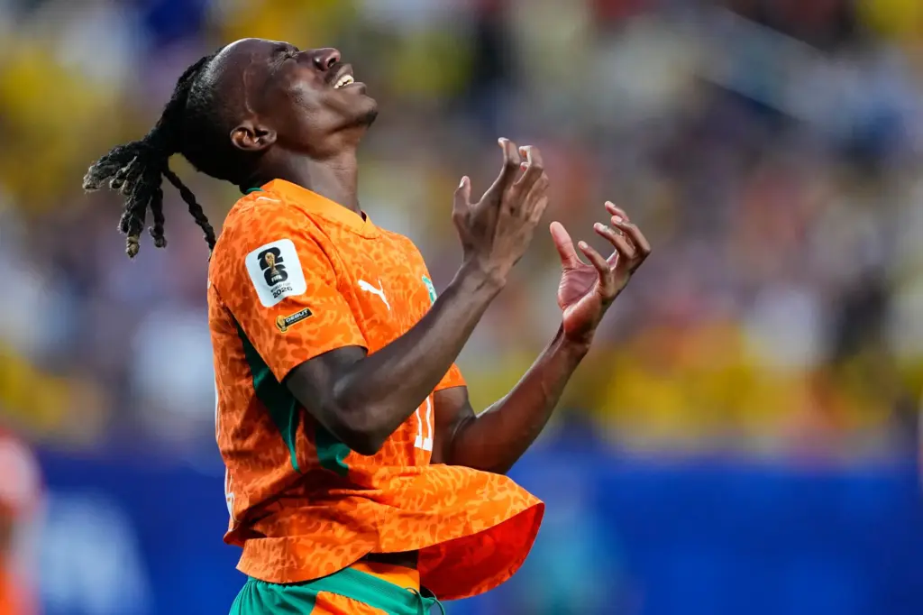 Ivory Coast’s Yan Diomande (11) reacts during the World Cup...