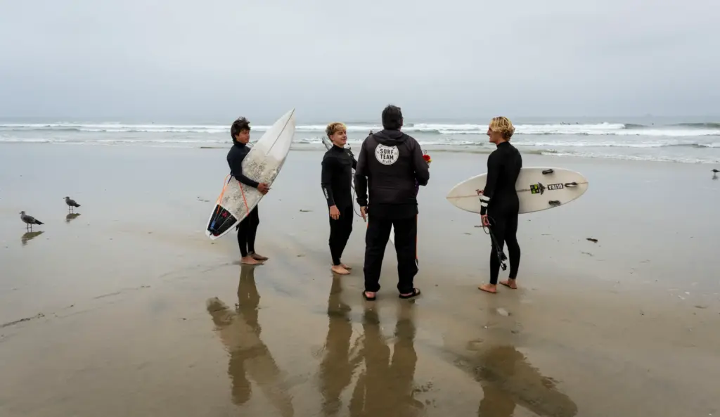 Huntington Beach High School surf team members Dylan Sloan, Brady...