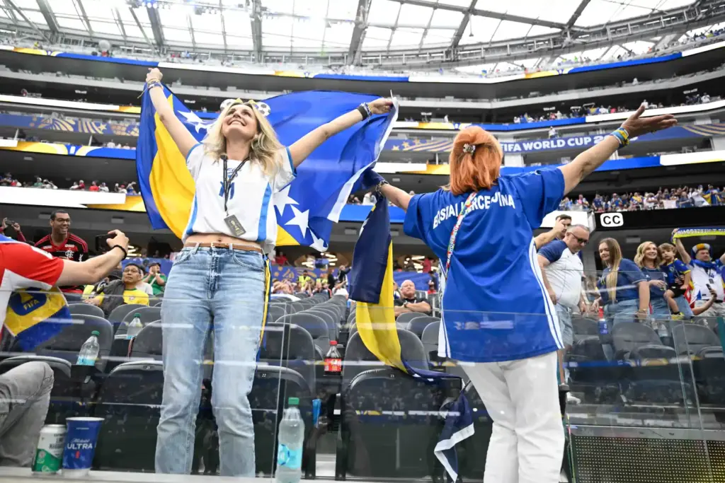 Bosnia-Herzegovina fans cheer during pregame activities prior to playing Switzerland...