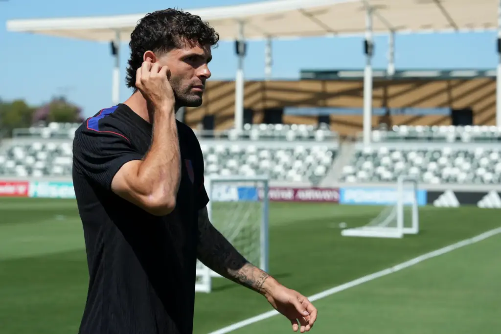 United States’ Christian Pulisic attends a training session ahead of...