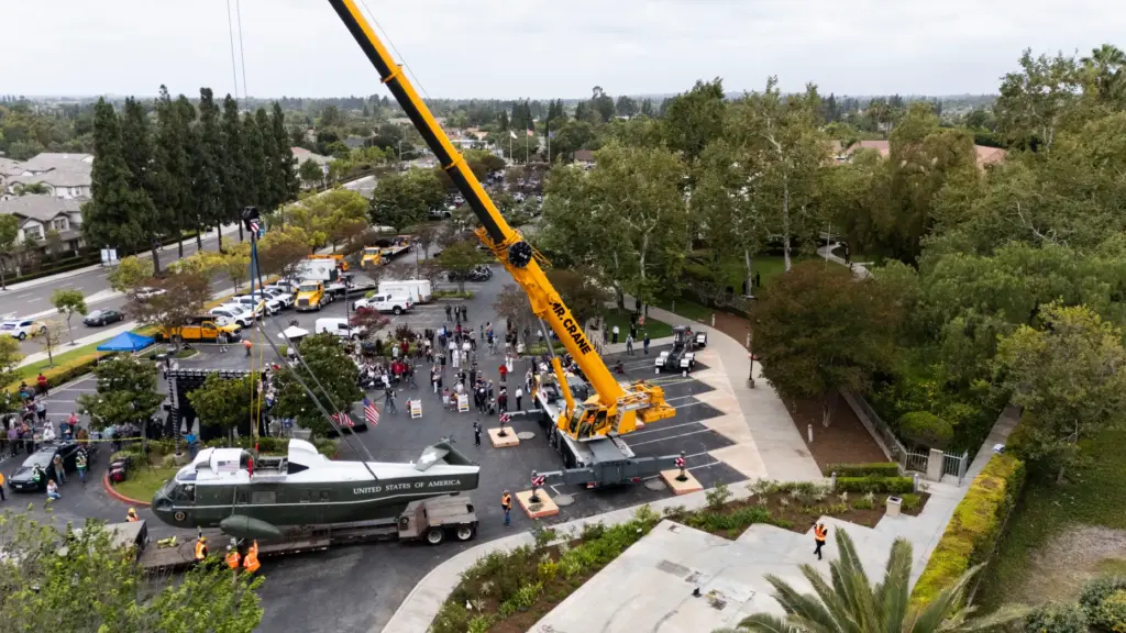 Workers at the Nixon Library in Yorba Linda load the...