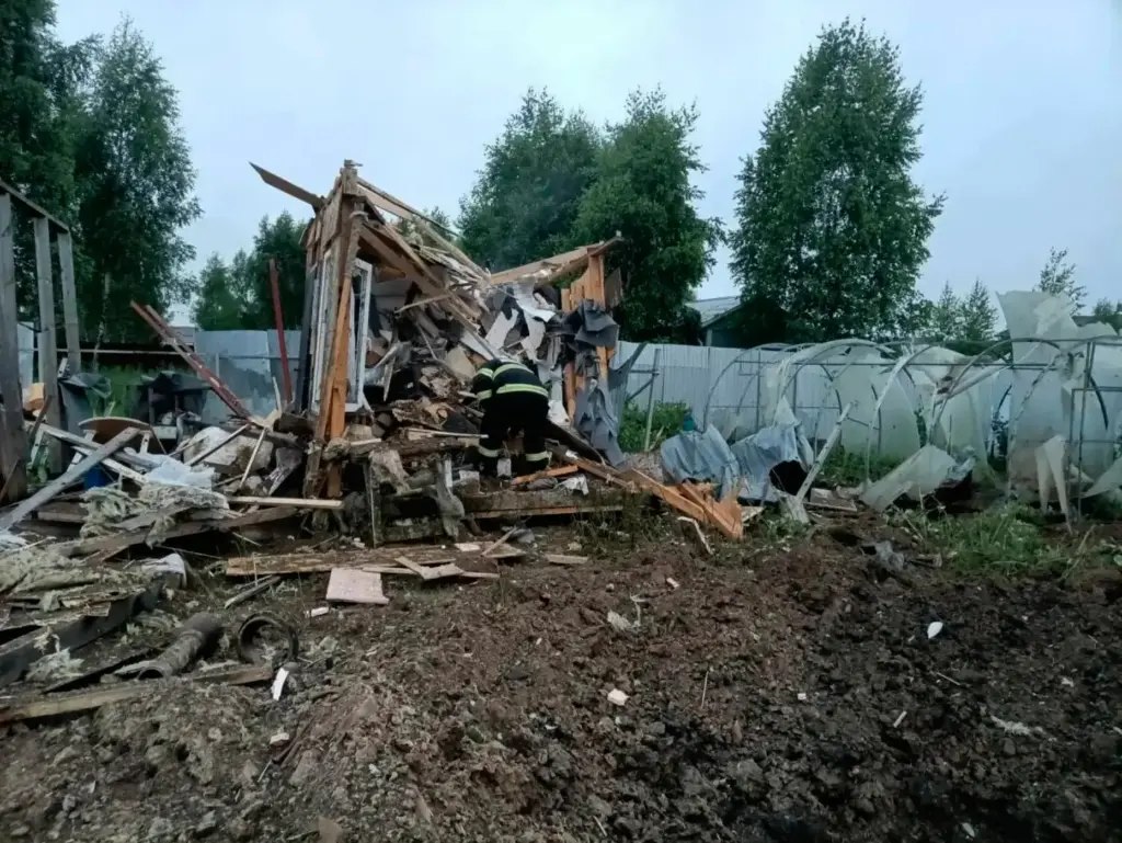 Damage in a countryside after a Ukrainian drone attack outside Moscow.