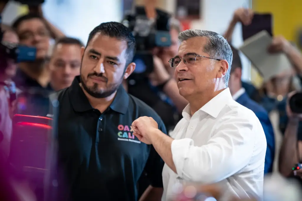 Democratic gubernatorial candidate Xavier Becerra meets voters at Mercado La...
